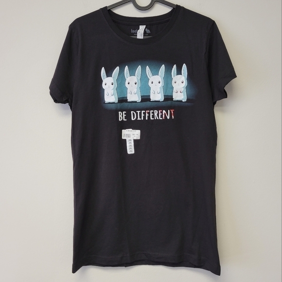 Teeturtle Glow In the Dark Rabbit  Be Different T-Shirt Black XL - Picture 1 of 7